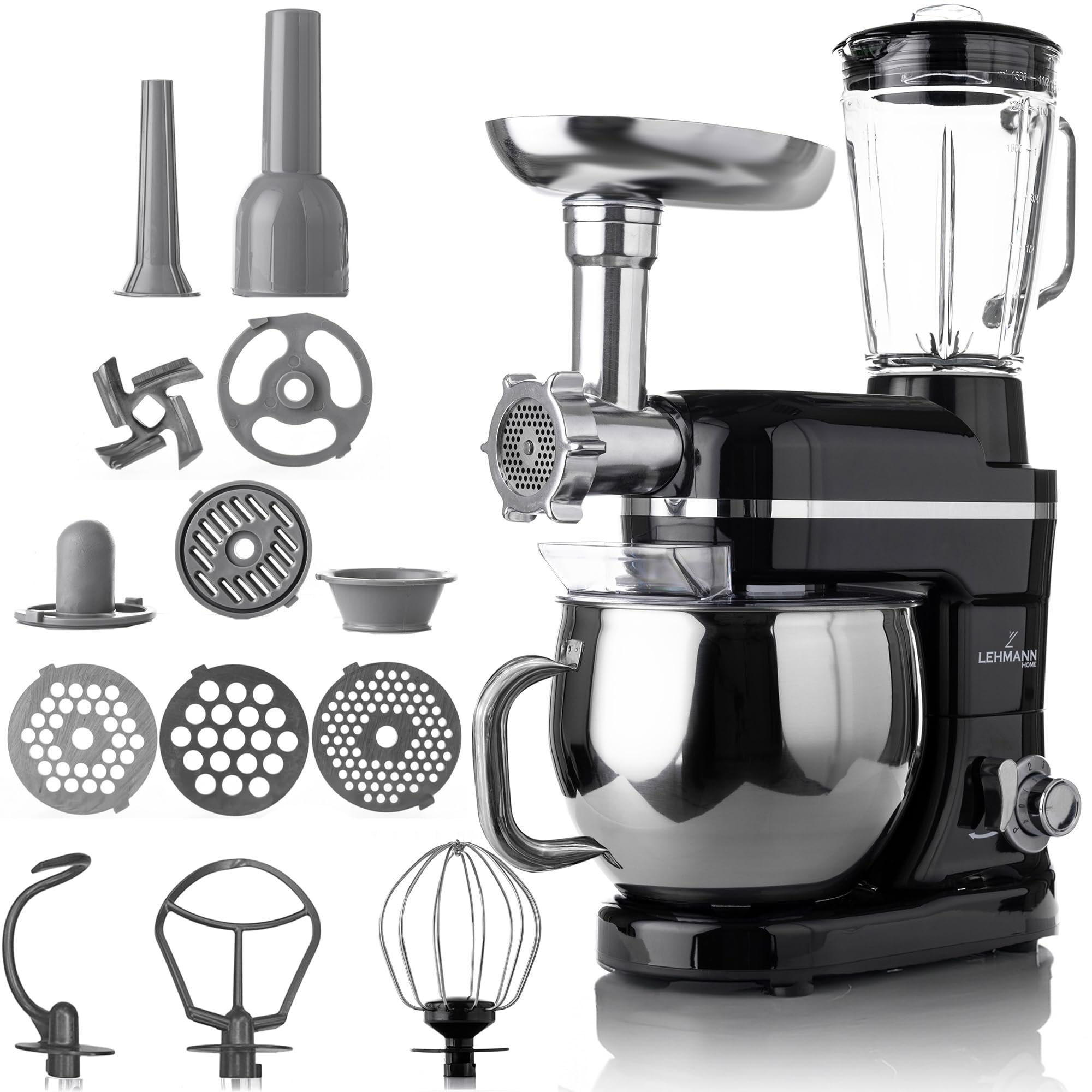 Lehmann Robot da Cucina Universale 3 in 1 Set | Mescolatore con Sistema di Agitazione Planetaria | Robot Multifunzione con Tritacarne | Con Spremiagrumi da 1,5 L e Ciotola in Acciaio Inox da 5 L