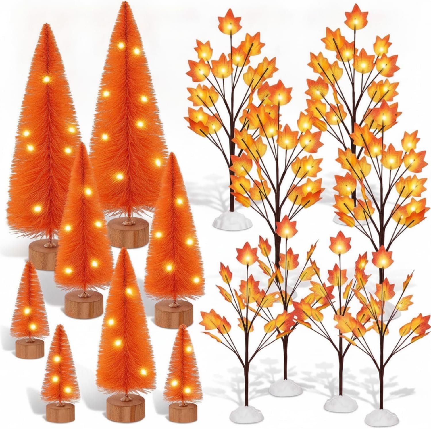 Xinnun 17 Pcs Fall Village Mini Trees with White Lights