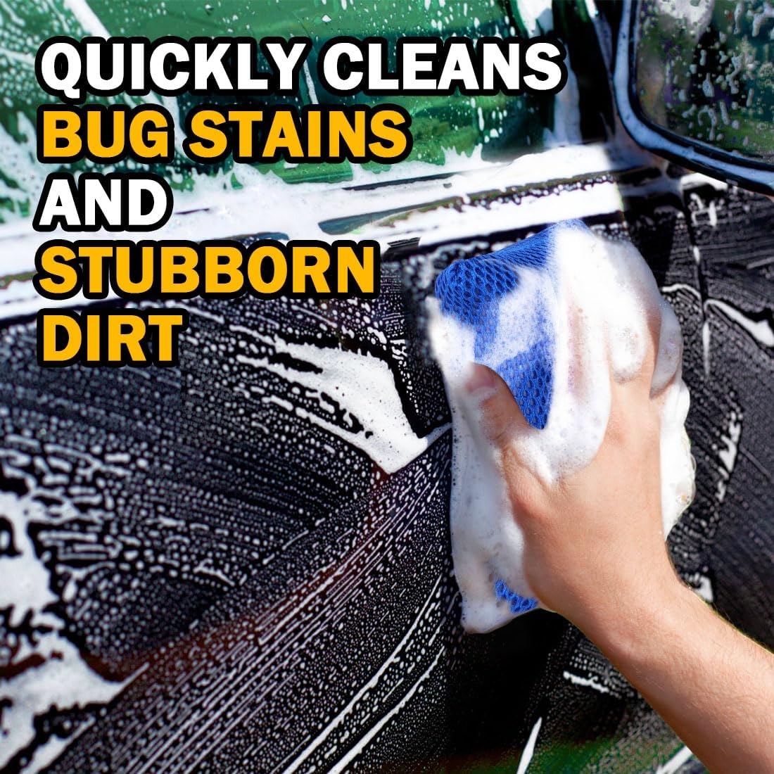 AIDEA Car Wash Sponge, Microfiber Large Bug and Tar Remover for Cars, Non Scratch Reusable Mesh Car Wash Sponges, 6PK, Blue, 5.71 * 3.54 * 1.89 inch
