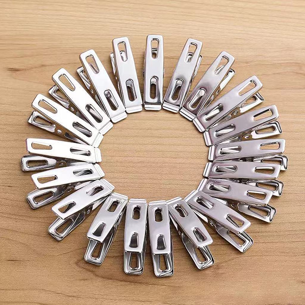 Rooyar 40Pcs Stainless Steel Clothes Clips Metal Laundry Pegs Strong Spring Towel Sock Clothespins Food Sealing Photos Hanger