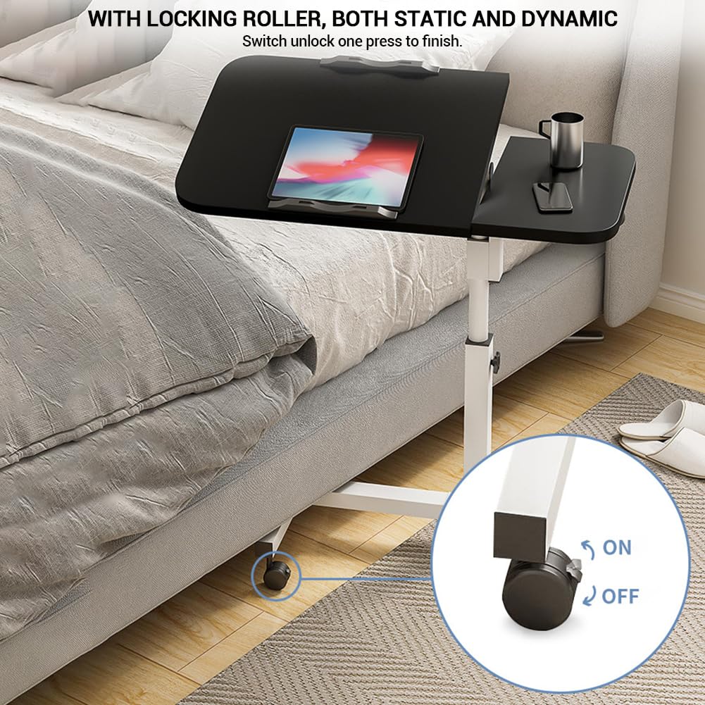 Mesa de cama con ruedas de altura ajustable, mesa móvil para discapacitados para comer, mesa de hospital sobre la cama, sofá sobre la cama, mesa auxiliar con bandeja, carrito de escritorio