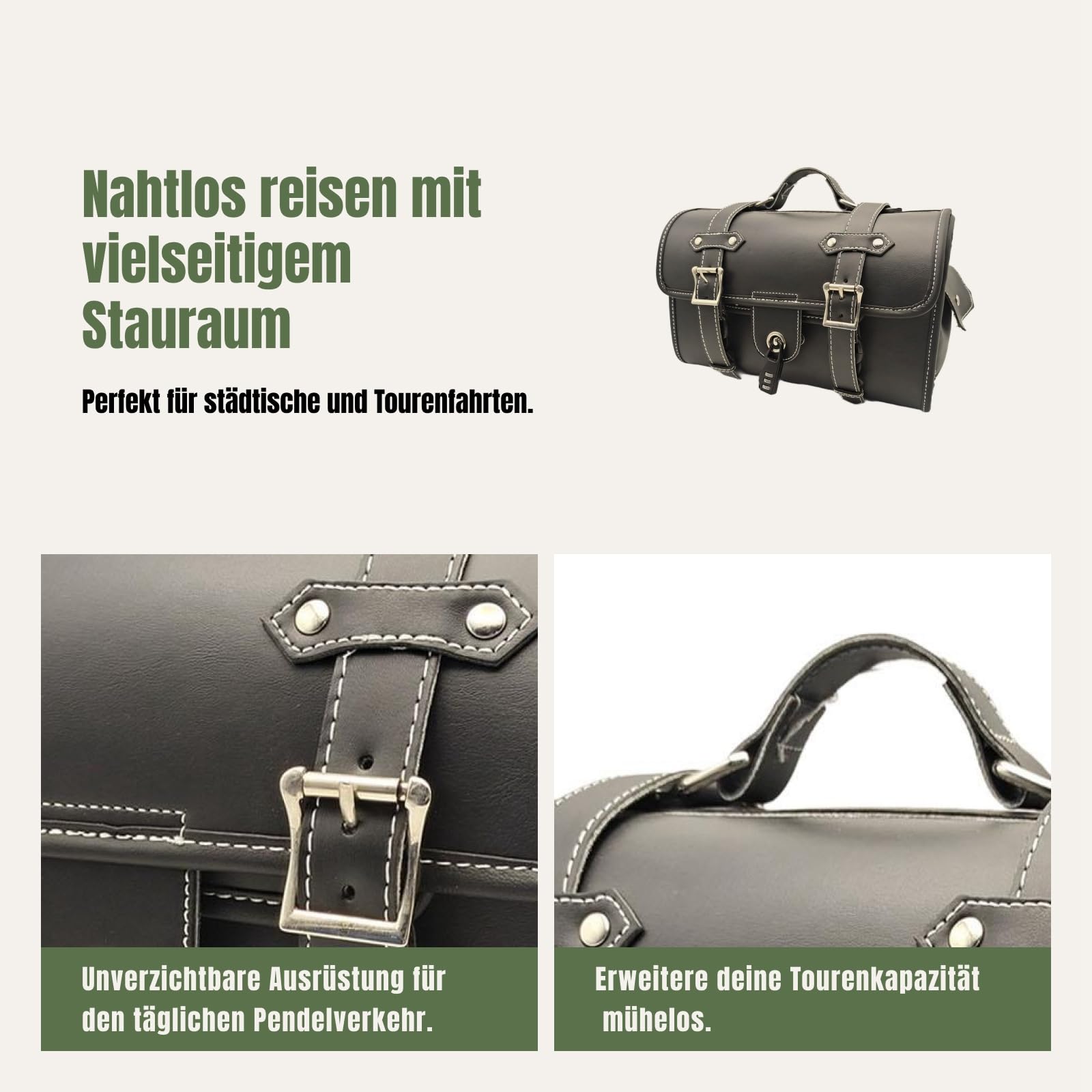 Generische Motorrad-Heckgepäckträgertasche, Motorrad-Aufbewahrungstasche, Seitentaschen, stabile Retro-Gepäcktasche mit Reißverschluss für Roller, Schwarz