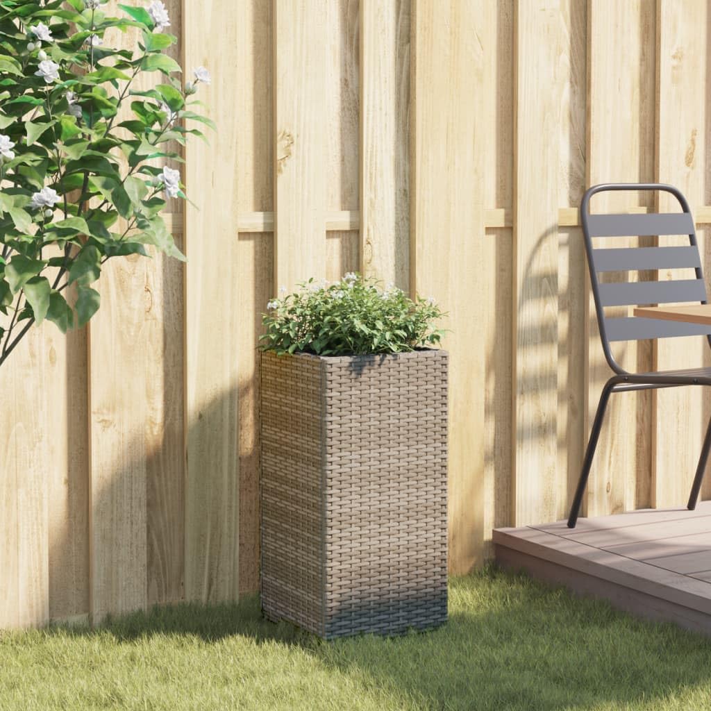 Donica ogrodowa szara 30x30x60 cm rattan PE z wkładem włókninowym odporna na warunki atmosferyczne do roślin balkon taras dekoracja