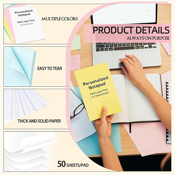 10-1000 Pads Personalized Notepads with Logo & Text