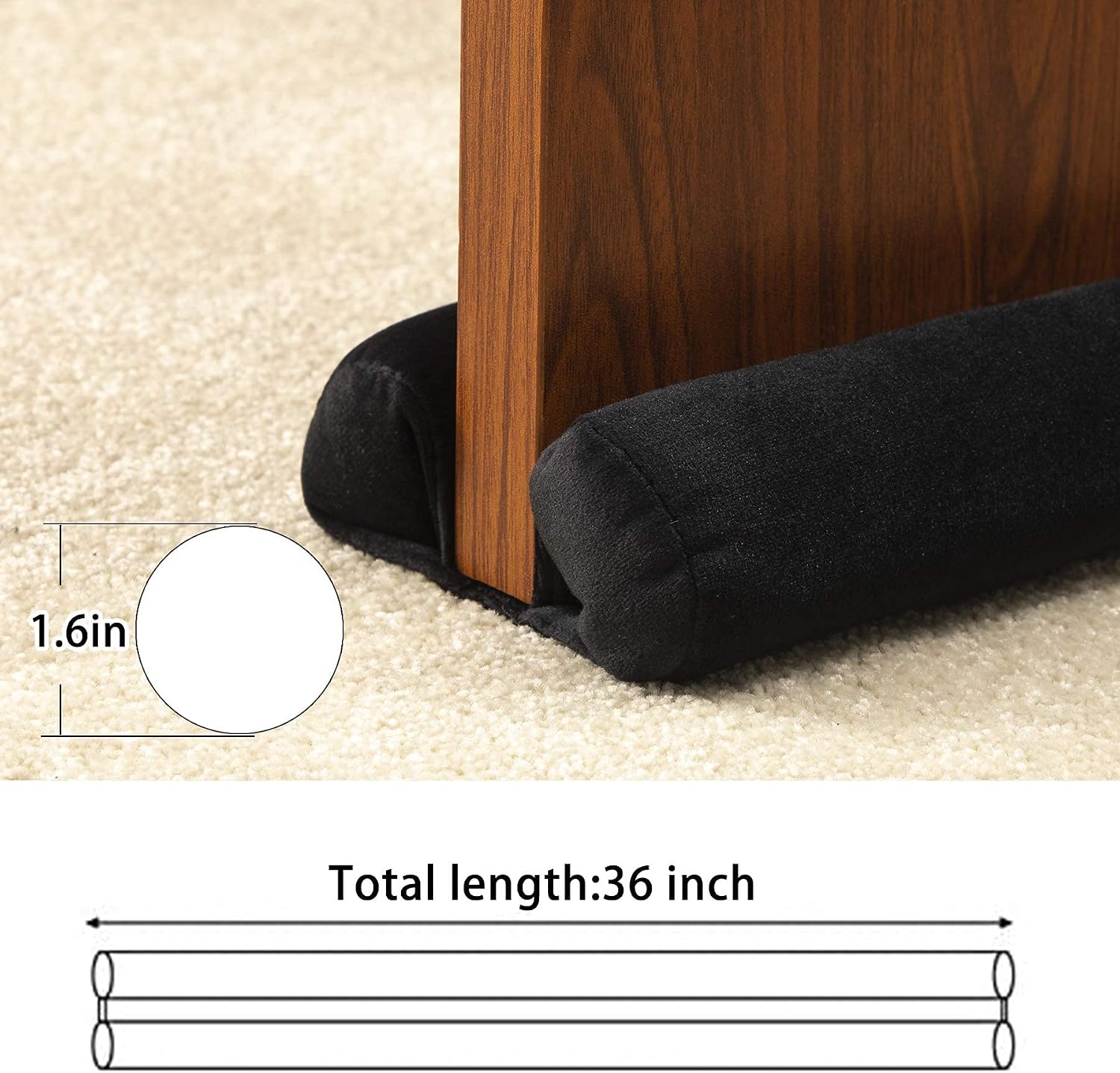 Twin Door Darft Stopper Weather Stripping Bottom of Door Seal Dust and Noise Blocker Gap 1.5 Inch Door Sweep Guard Insulation Adjustable 32-36 Inch (Black Velvet)