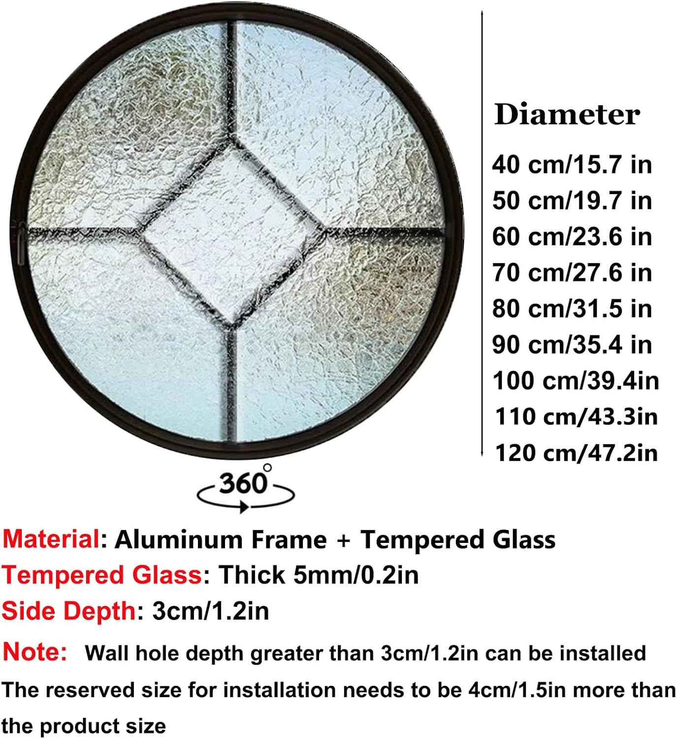 Privacy Glass Rotating Metal Window for Sheds, Bedrooms, Bathrooms & Attics - Durable Design, Enhanced Ventilation, Stylish Home Improvement Solution,Black,80cm/31.5 in