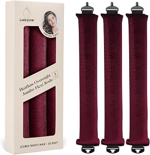 Luckybear Heatless Curls Overnight, Jumbo Curling Flexi Rods, 3Pcs Wine | Satin Hair Curlers to Sleep In for Women, No Heat Styling Tool for Long Thick Fine Hair, Soft Bouncy Curls and Loose Waves
