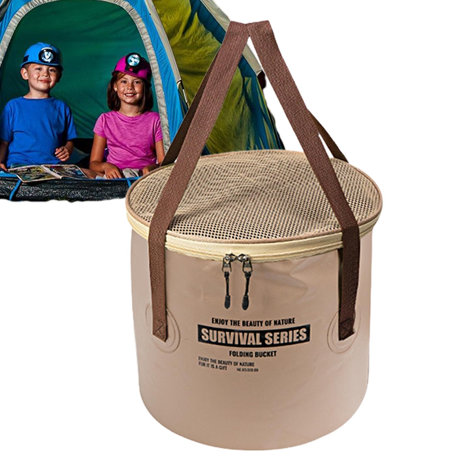 Seau pliable pour camping et pique-nique en famille au bord du lac