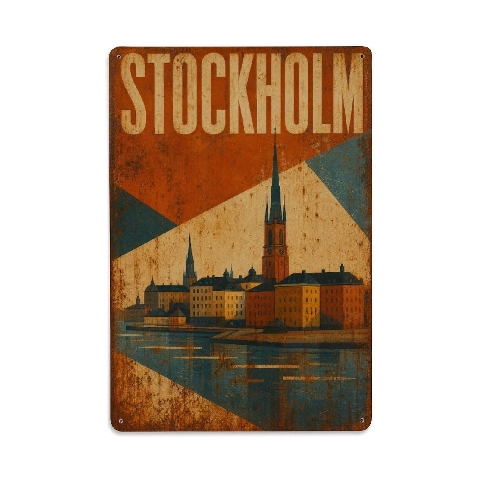 Huiyhb 8X12inch(20X30cm) Vintage Travel Stockholm Waterfront View Sweden Metal Tin Sign