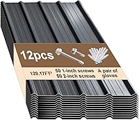 12-Pack 43x35" Corrugated Galvanized Steel Roof Panels with Screws - Waterproof Gray Roofing for Sheds, Garages, Patios