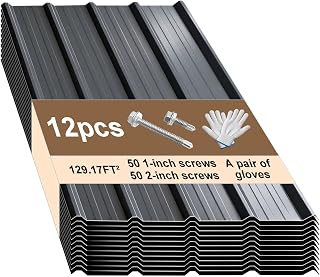 12-Pack 43x35" Corrugated Galvanized Steel Roof Panels with Screws - Waterproof Gray Roofing for Sheds, Garages, Patios