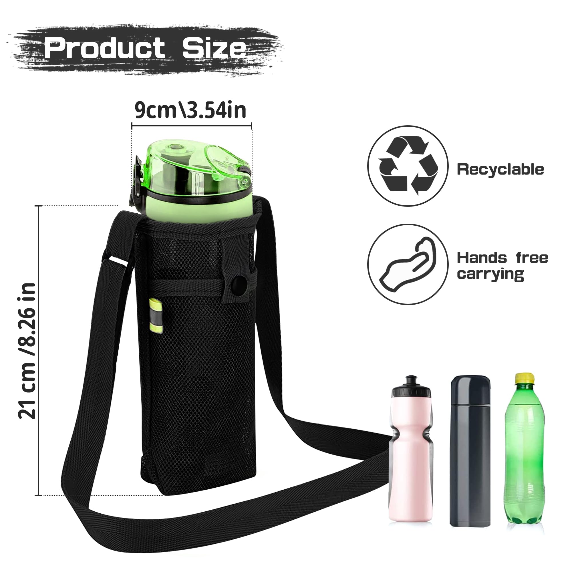 HOYDATE Water Bottle Holder with Adjustable Shoulder Strap Mesh Water Bottle Bag Water Bottle Carrier Bag Water Bottle Sleeve for Sports Gym Hiking Camping Cycling Commuting (Black)