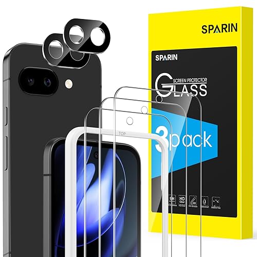 SPARIN Screen Protector for Google Pixel 9A,[3+2 Pack] Pixel 9A 6.3 Inch Tempered Glass & 2-Pack Camera Lens Protector, Case Friendly/Alignment Frame