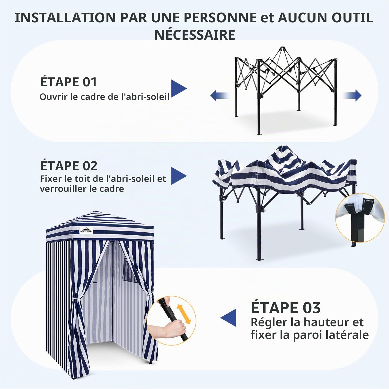 EAGLE PEAK Flex Ultra Compact 1,2x1,2 m Canopy Pop-up, Abri Solaire, Cabine d'essayage, Cabane de confidentialité Portable pour Piscine, séances Photo Tendance ou Camping, Bleu/Blanc