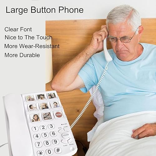 Miniatura 5 de Teléfonos con cable para personas mayores - 9 teléfonos fijos de escritorio de marcación rápida de memoria de un solo toque para oficina, recepción,