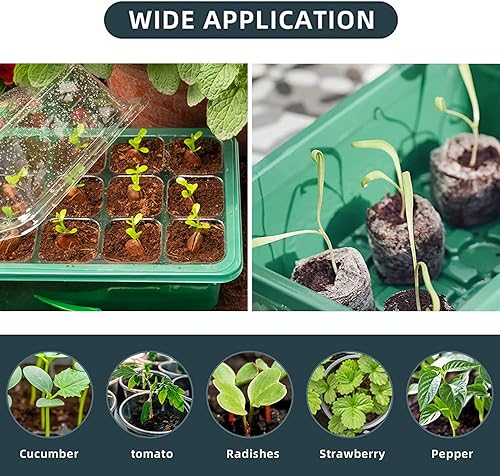Miniatura 4 de Bandeja de inicio de plántulas, 6 paquetes de bandeja de inicio de semillas con luz de crecimiento, kit de bandejas de inicio de semillas