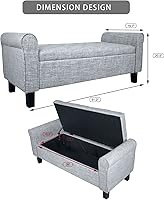 Vista 35 de Babion Banco otomano de almacenamiento con brazos, banco de extremo de cama para dormitorio, banco de almacenamiento con botones para entrada, sala