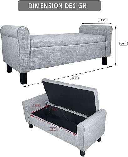 Miniatura 27 de Babion Banco otomano de almacenamiento con brazos, banco del extremo de la cama para dormitorio, botón copetudo para entrada, sala de estar, Armado