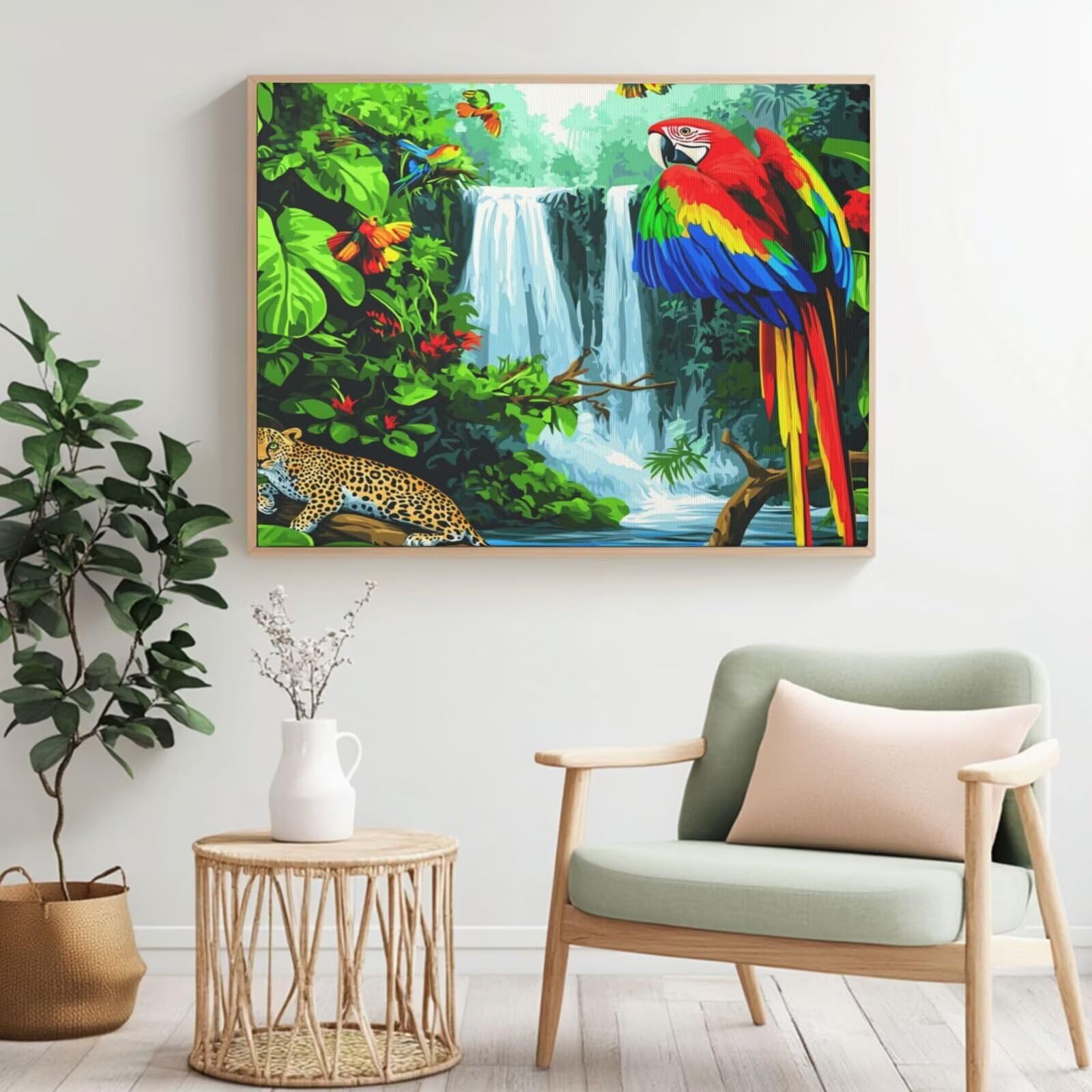 Malen-nach-Zahlen-Set für Erwachsene, Malen-nach-Zahlen-Set mit Papageien-Motiv, Acryl, Farbe nach Zahlen für Erwachsene/Anfänger, Ölgemälde, Basteln für Heimdekoration, 90 x 65 cm, ohne Rahmen) MK456