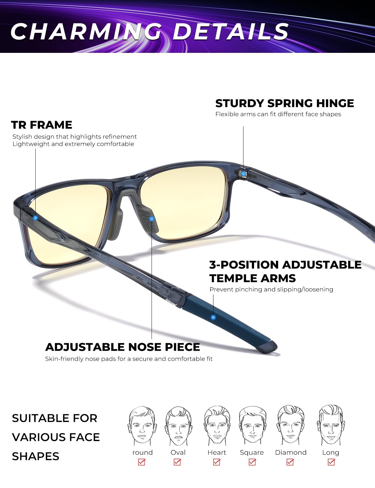 ZanyLen Gafas de juegos | Gafas de pantalla de ordenador con bloqueo de luz azul | Protección antifatiga ocular para hombres y mujeres
