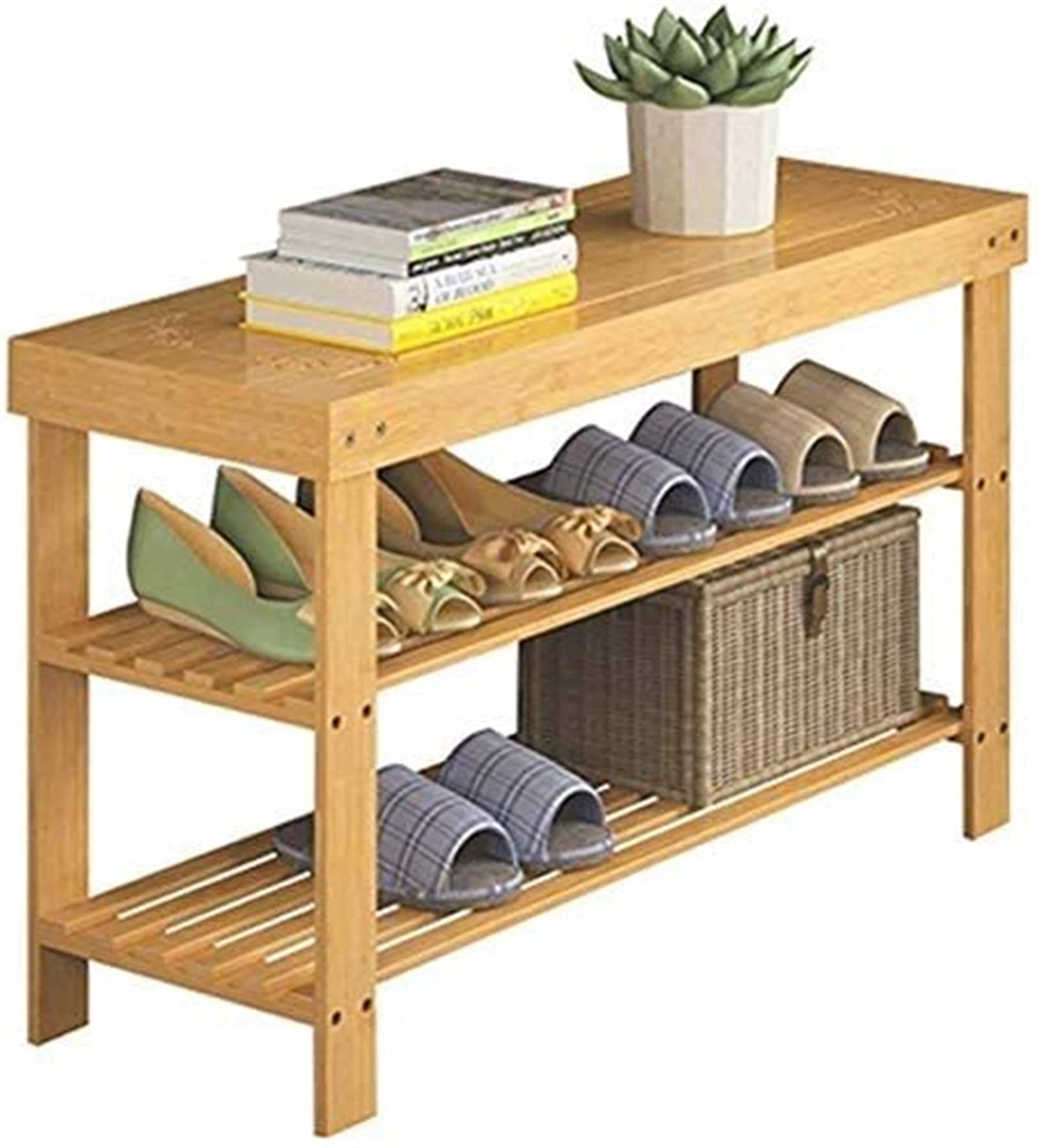 Amazon｜縦型収納シューズラック 天然木収納棚 靴6足(サイズ:90cm