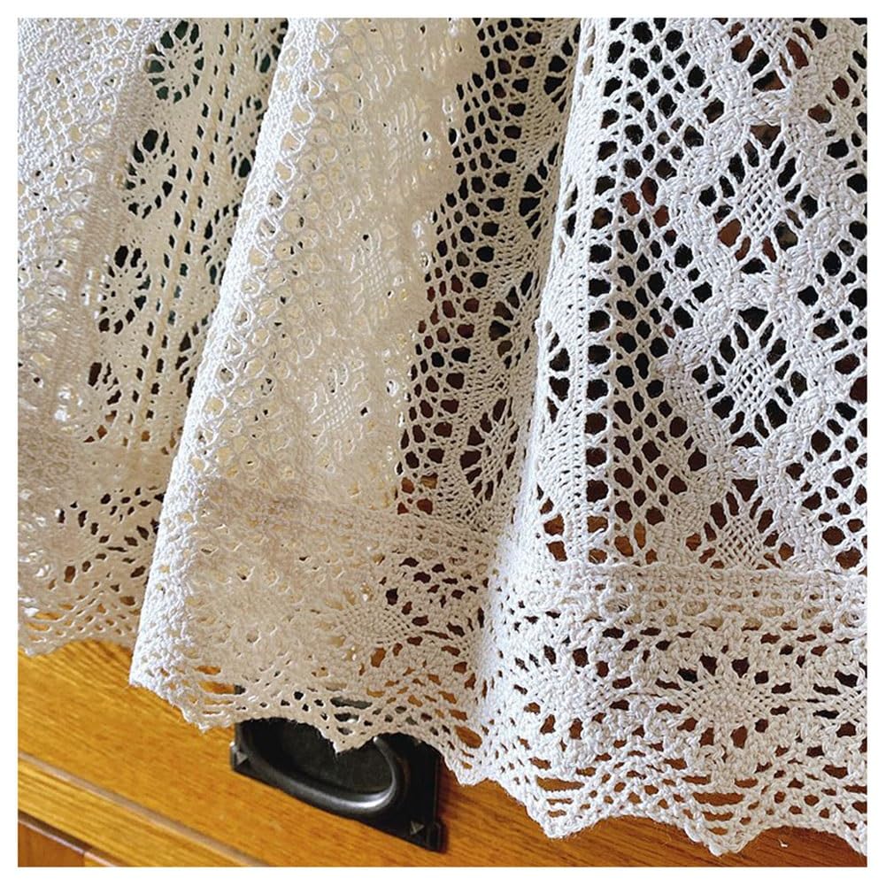 Tenda Corta Boho per Finestra Della Cucina, Pannello per Finestra All'Uncinetto Geometrico da Fattoria, Tenda Beige con Tasca per Asta in Stile Rurale per Soggiorno, Camera, Armadio(W200xH90cm/W79xH35