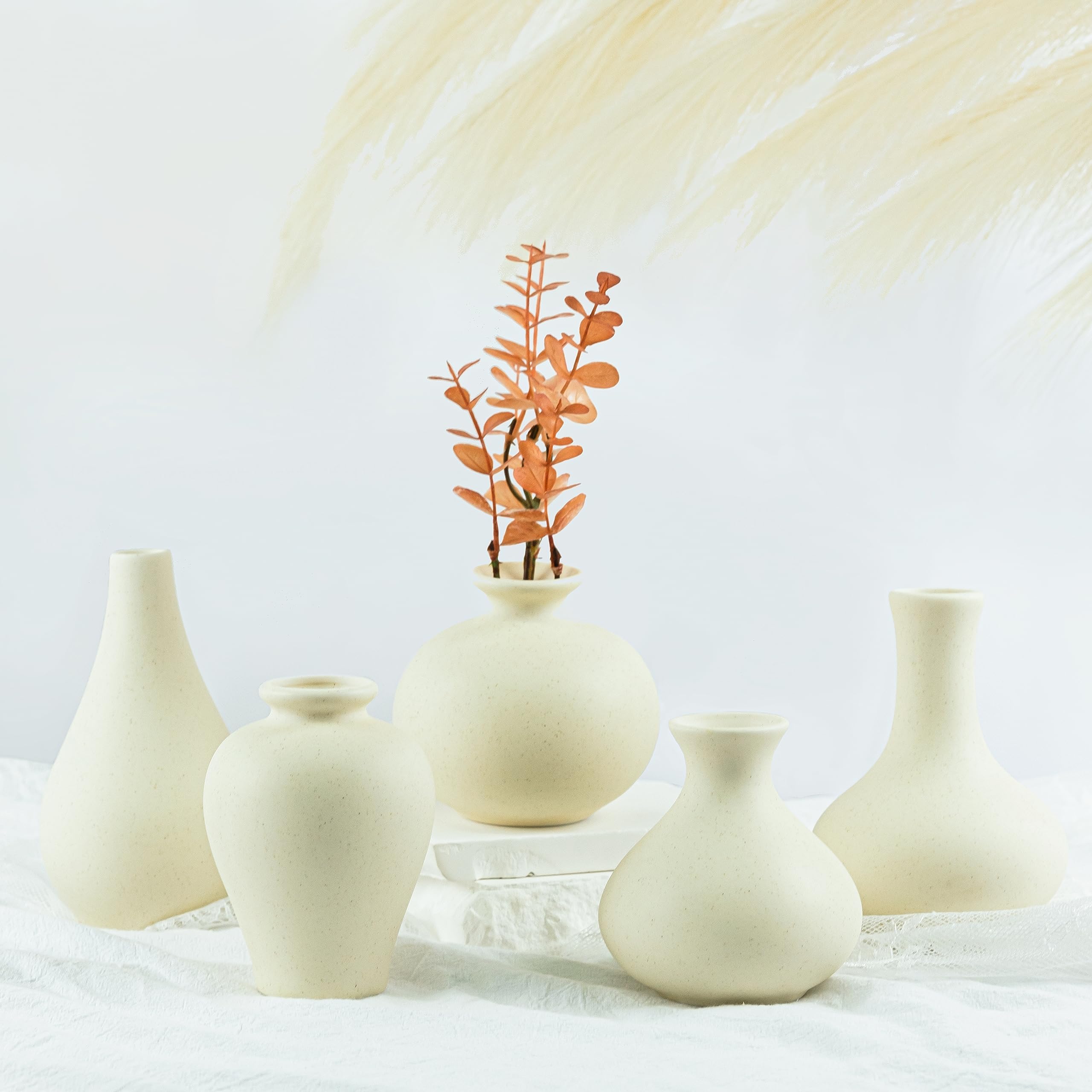 EVOLUX Small Flower Beige Vases of 5, Living Room