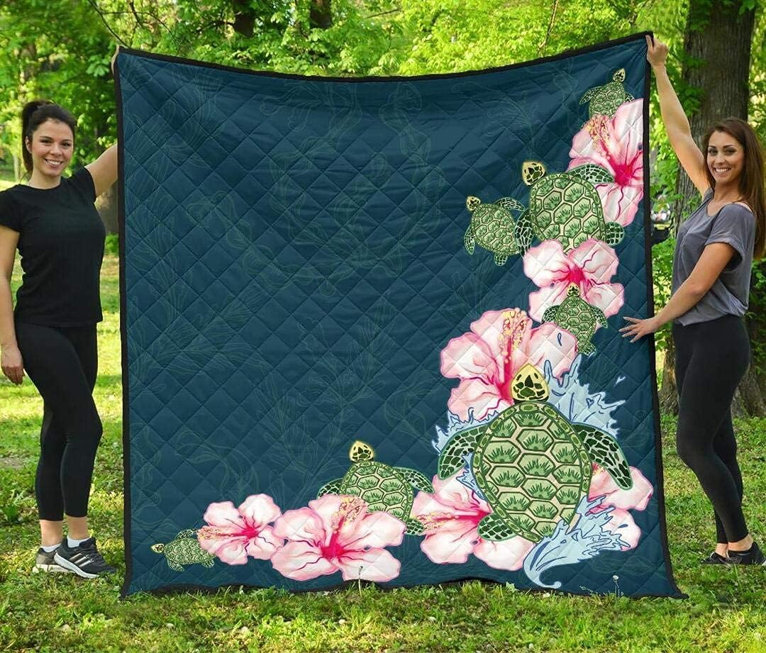 PITTI Hibiscus Turtle Dance Quilt, Gift for Mom Quilt Patterns All-Season Quilts Comforters with Cotton - King Queen Twin Size Beach Trips, Gifts Quilt