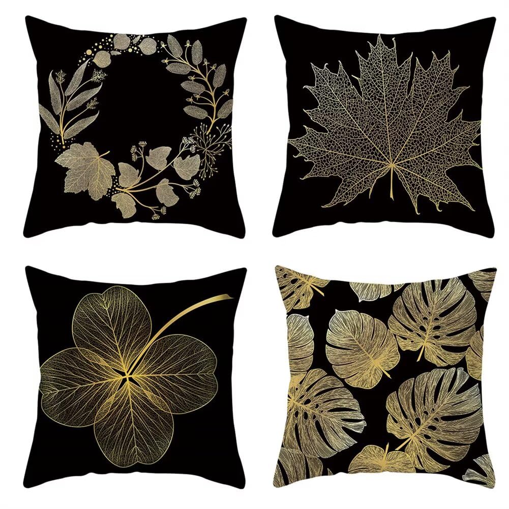 Negro Fundas de Cojines 80x80cm , Juego de 4 Fundas de Cojines, Impermeable Lino Doble Cara Cuadradas con Cremallera Invisible Decorativos Cojines para al Aire Libre Sala de Estar Sofá Decoración