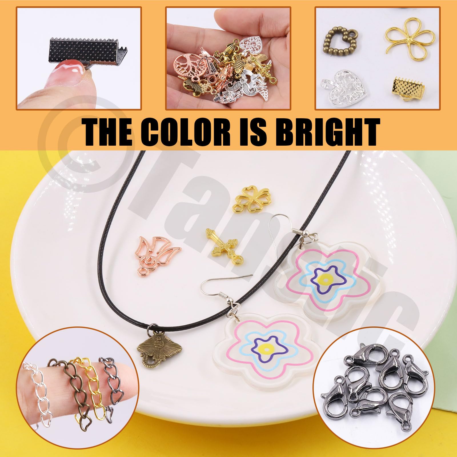 Tanstic 430Pcs Black Ribbon Ends Fastener Clasps Kit, Bookmark Pinch Crimp Ends with Open Jump Rings, Lobster Claw Clasps - Image 3