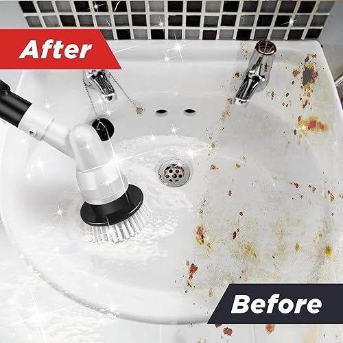 Miniatura 6 de Cepillo eléctrico giratorio 2023, cepillo de ducha inalámbrico con 6 cabezales de cepillo reemplazables y adaptador, limpiador de baño recargable de