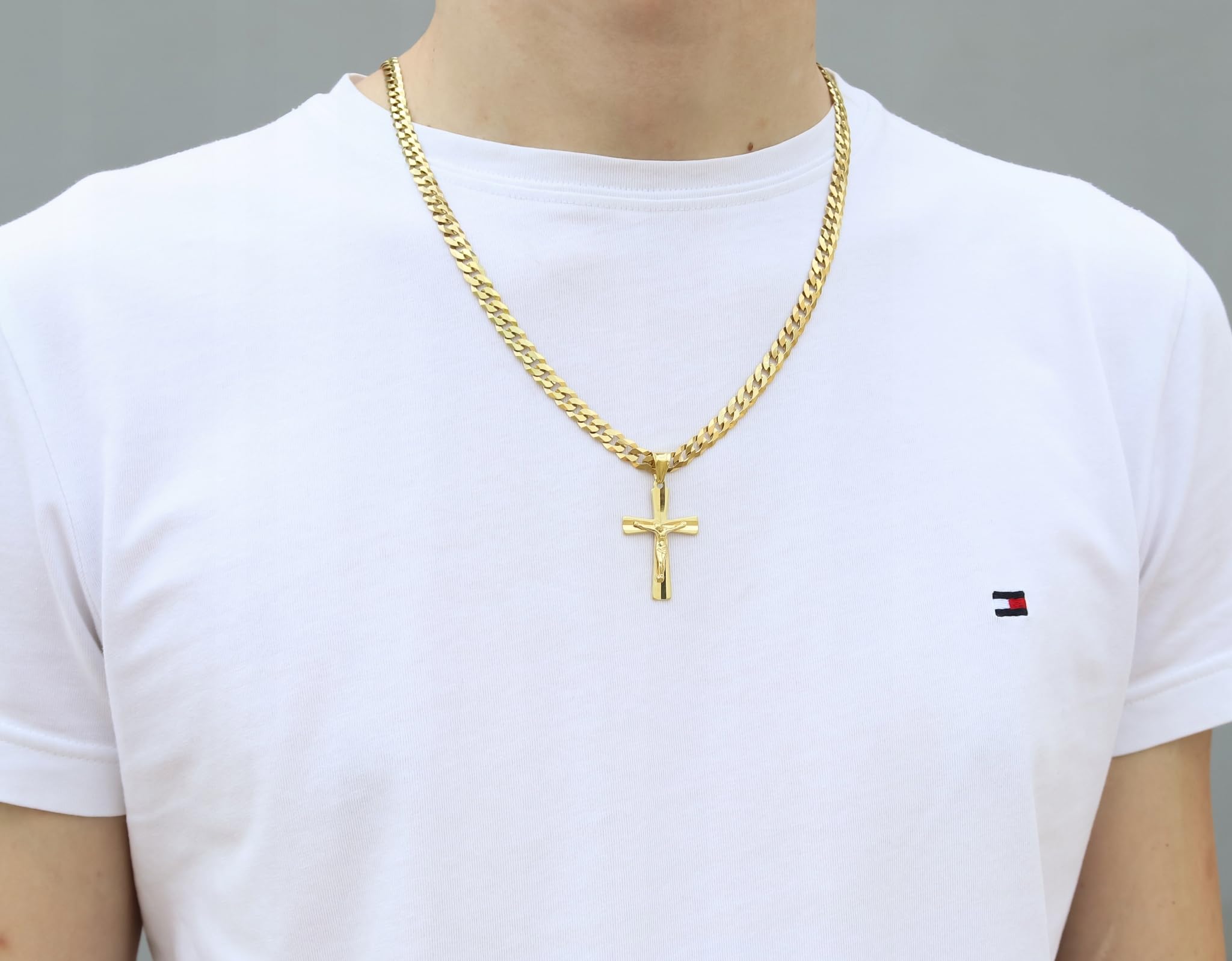 Amor Luxury Cadena de oro para hombre con cruz 585, cadena para hombre 925/585, cadena de oro 585 maciza, cadena de cruz, cadena de oro, cadena de cruz, collar para hombre, grosor de 6,5 mm, blindaje