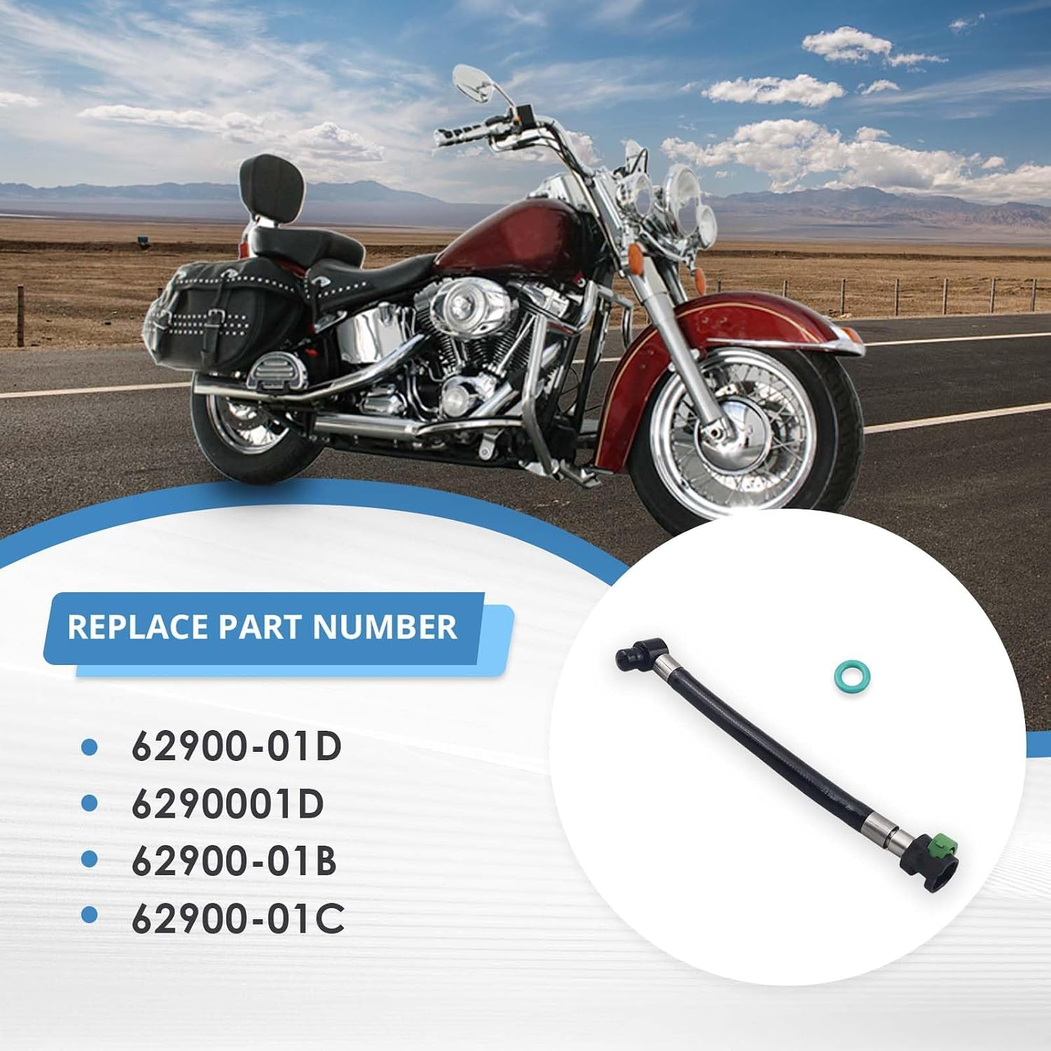 62900-01D EFI Fuel Gas Line fit for 2001-2017 Harley Davidson Softail, Fat Boy Lo, Touring, Heritage Springer, 2007 Electra Glide, Road King, Replacement Part 6290001D (Does NOT Fit Deuce)