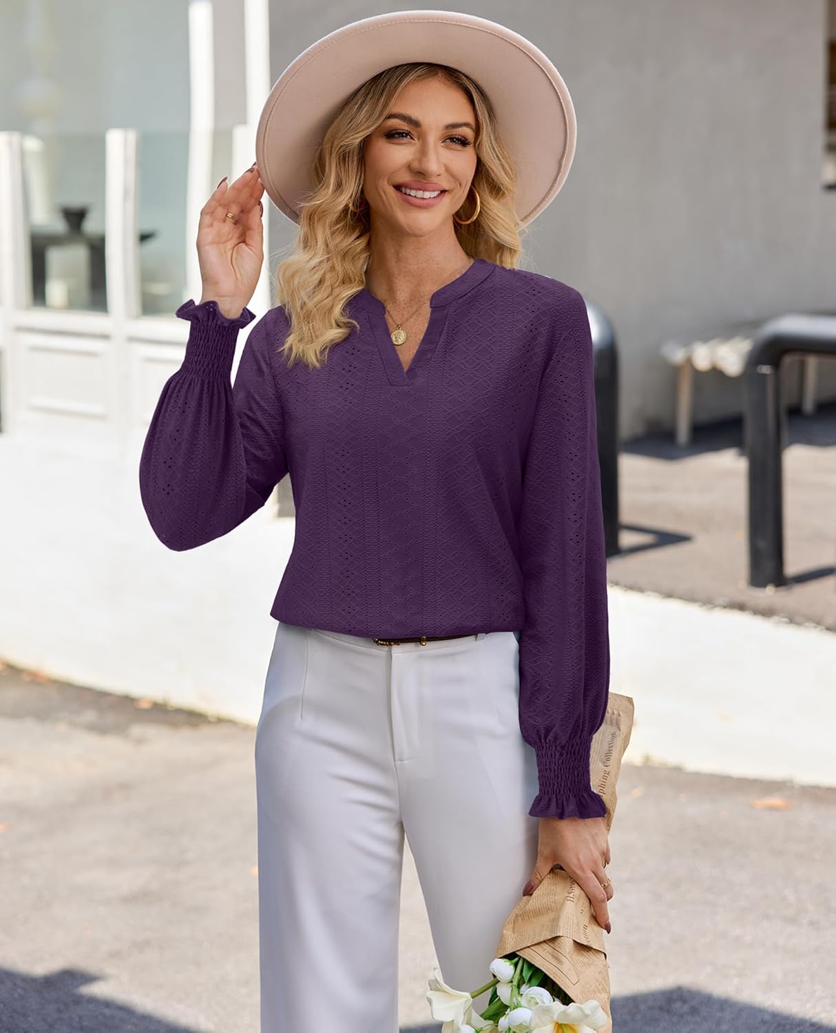 siliteelon Womens V Neck Tunics Fall Tops Long Sleeve Lace Dressy Casual Blouse Cute Ruffle Business Work 2025 Trendy TShirts - Image 5