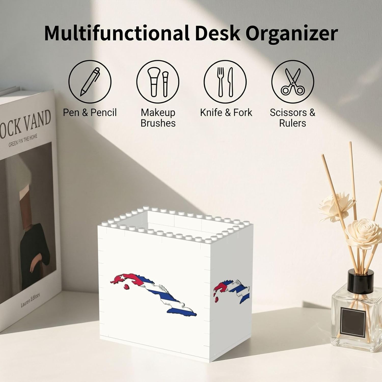 Cuban Flag Map Print Uv Print Block Pencil Cup, Detachable Creative Block Desk Organizer Office Abs Pen Holder image 5