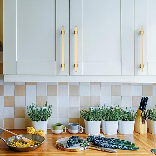 Miniatura 4 de Asidrama Paquete de 10 manijas de gabinete de cocina de color dorado cepillado mate de 10 pulgadas (10.000 in), tiradores de gabinete, accesorios de