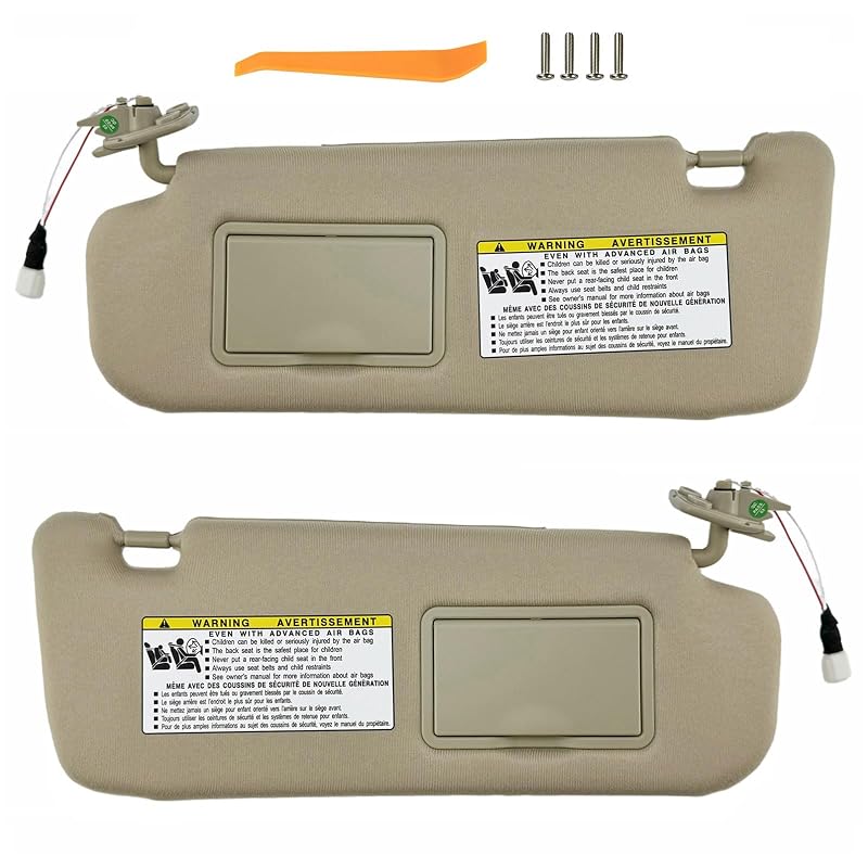 Par de Para-Sóis com Espelho e Fiação para Hyundai Sonata 2006–2010 Bege GlymXia – Esquerdo e Direito