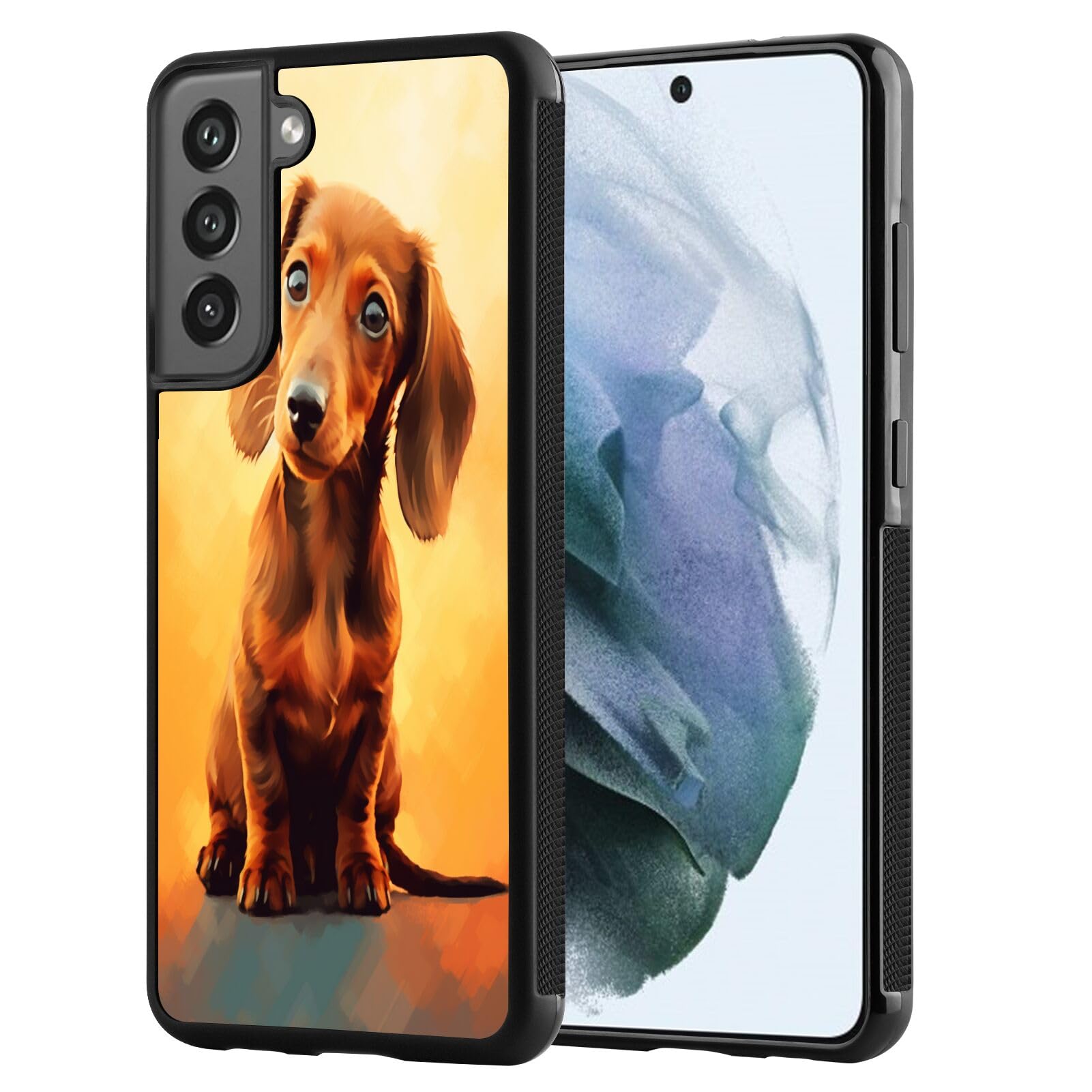 DAFEI Phone Case Compatible with Samsung Galaxy S22 Dachshund Dog-aa69 Black Frame Shockproof and Slim Rubber TPU Material with Uniqe Design
