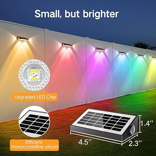 Miniatura 7 de OUTON Paquete de 8 luces solares para valla al aire libre, 10 modos de iluminación RGBCW, luces LED de cubierta, 3 vías 50 lm del atardecer al