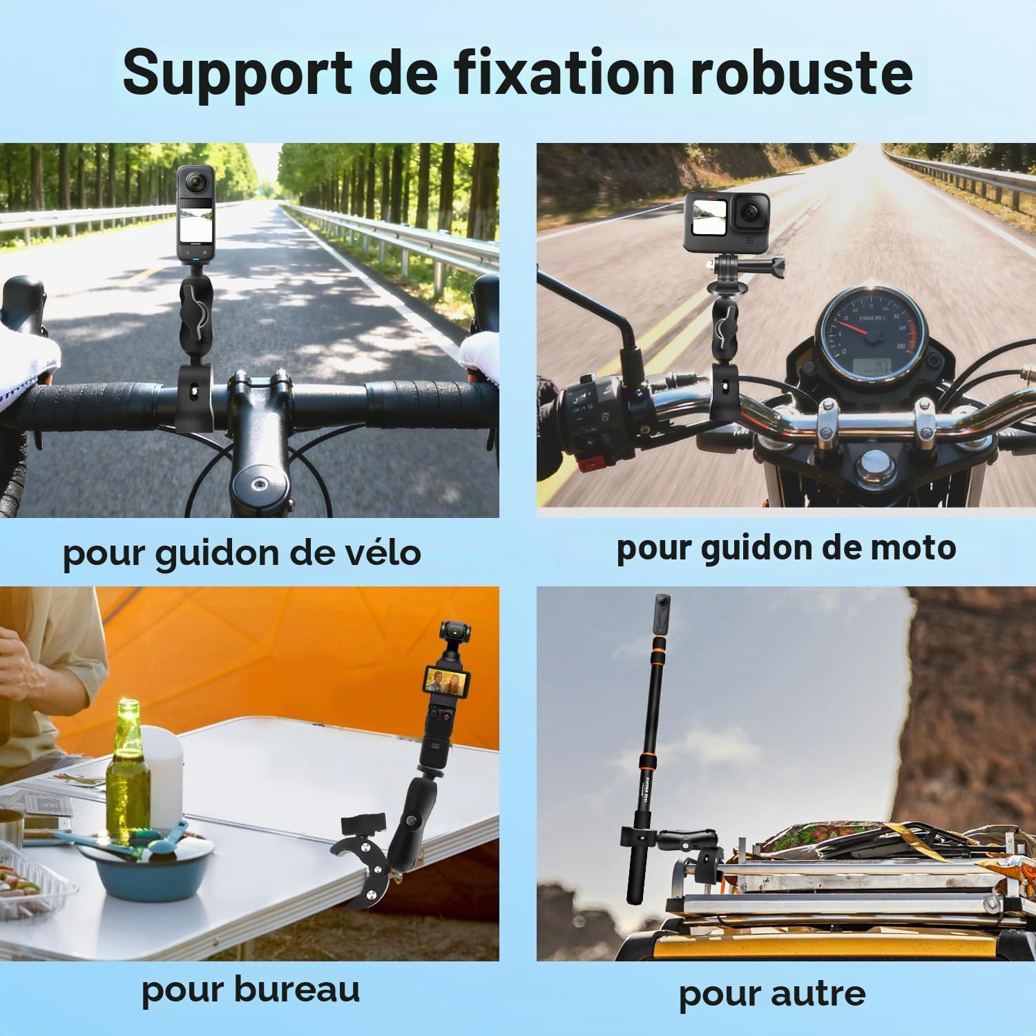 Moto Pince Support, 43" Invisible Perche Compatible avec Insta360 X5-X