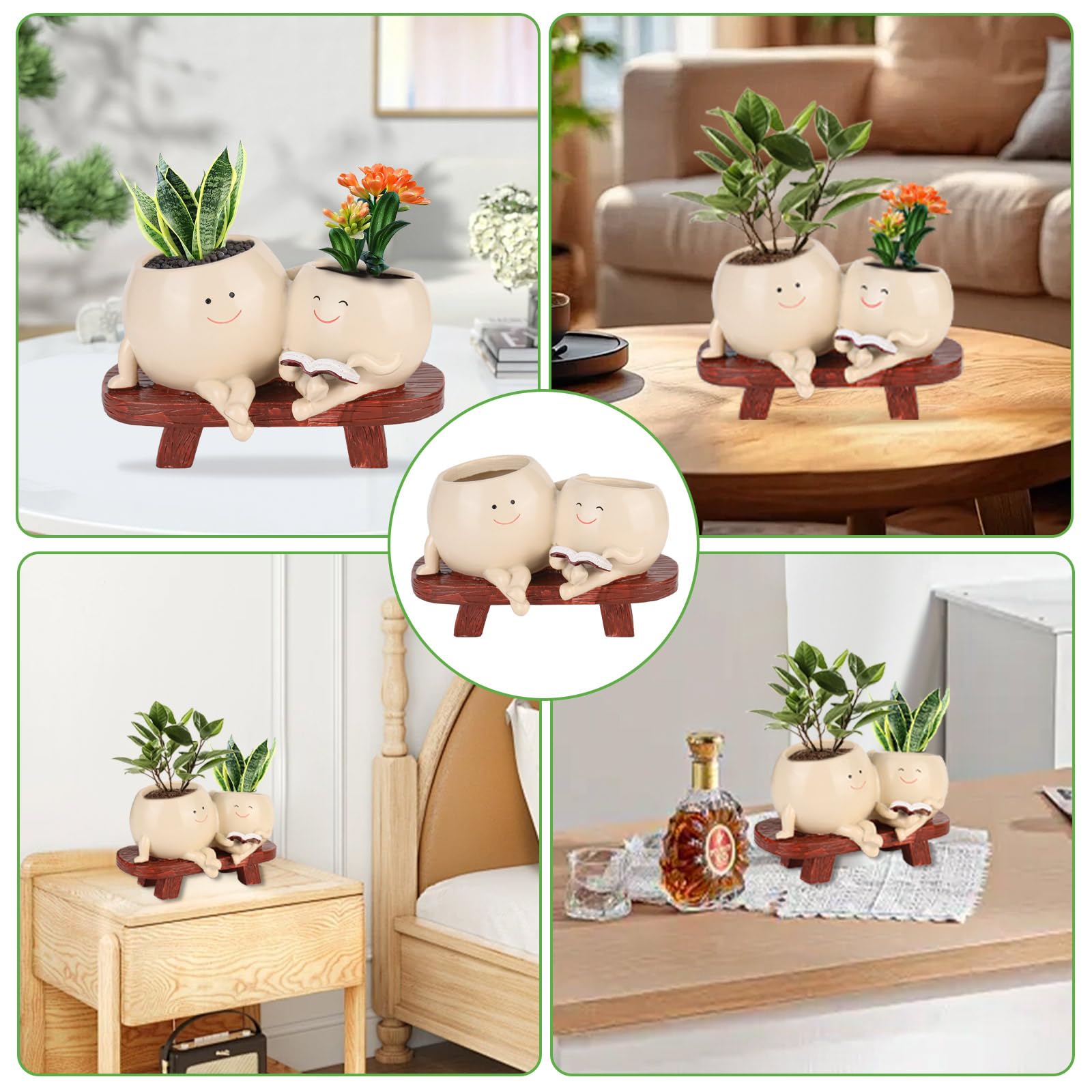 Vaso de flores con carita sonriente, grande, columpio, para interiores, columpio, con orificio de drenaje, 2 macetas con plantas carnosas