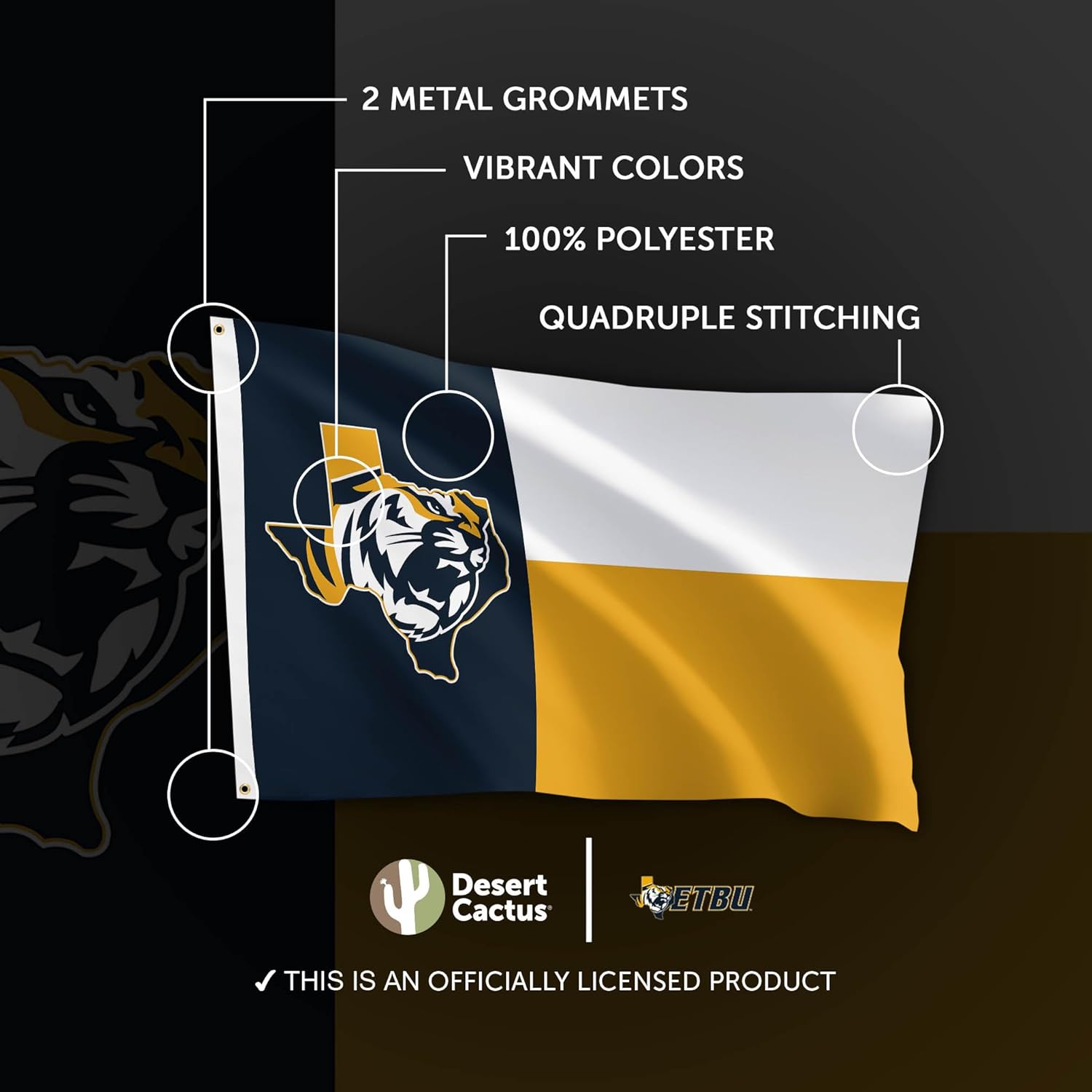 Desert Cactus East Texas Baptist University ETBU Flag - 3 x 5 Feet Tigers Banner, Indoor/Outdoor Durable Fabric, 100% Polyester Design (Style A)