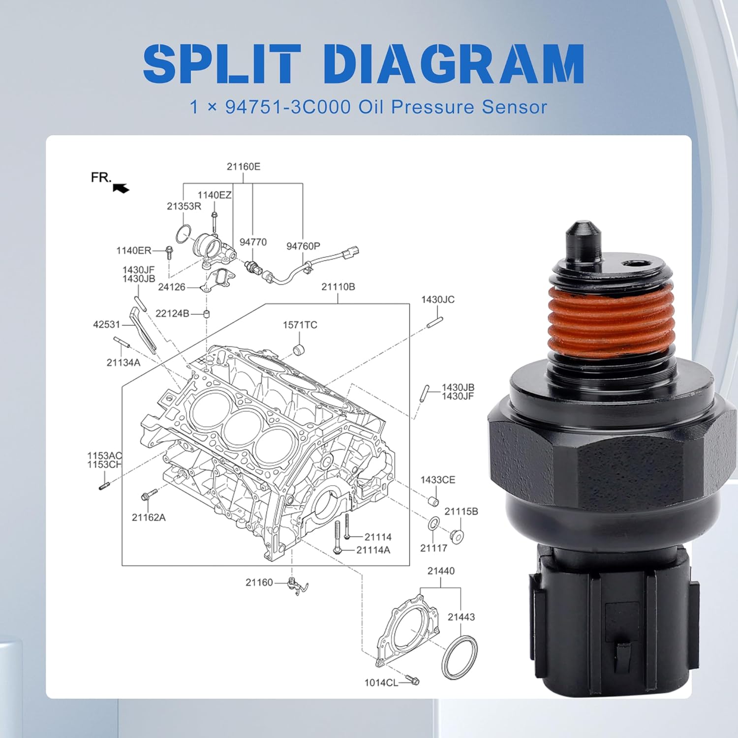 94751-3C000 Engine Oil Pressure Sender Sensor Compatible with Hyundai Genesis 2015-2016, Palisade 2020-2021,G70 G80 G90 2017-2020, Kia Telluride 2020-2022, OEM#947513C000