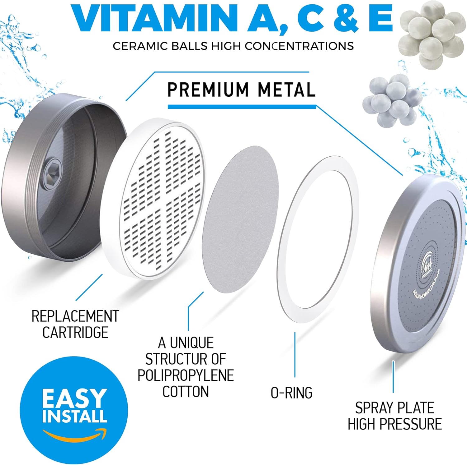 AquaHomeGroup - Filtered Shower Head Chrome & 2 x cartridges