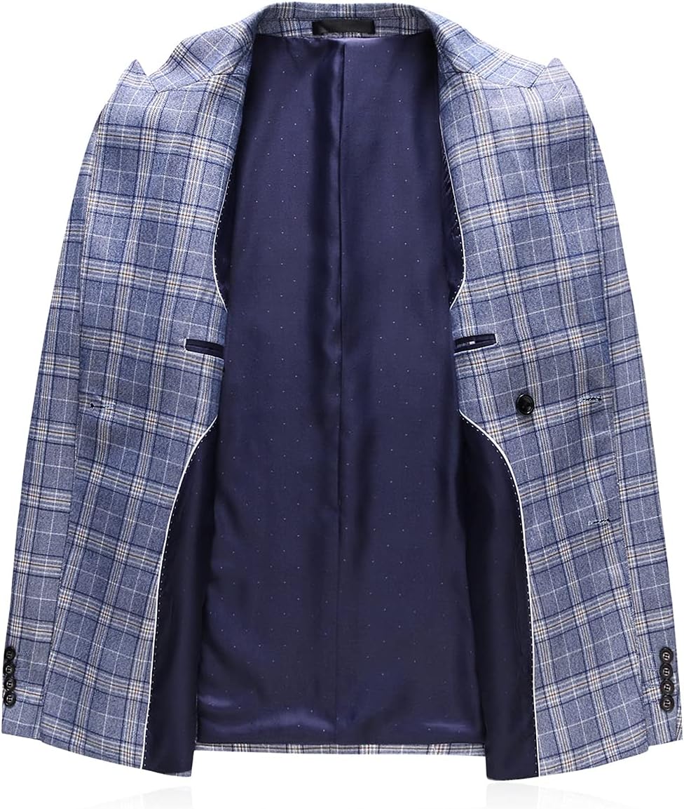Mens Plaid 3 Piece Suits Slim Fit Double Breasted Plaid Suit Jacket Vest Pants Set Formal - Image 4