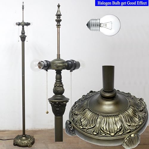 Miniatura 9 de WERFACTORY Tiffany - Lámpara de pie verde y marrón con vitrales, luz de lectura de pie de 16 x 16 x 64 pulgadas, lámpara de esquina de poste