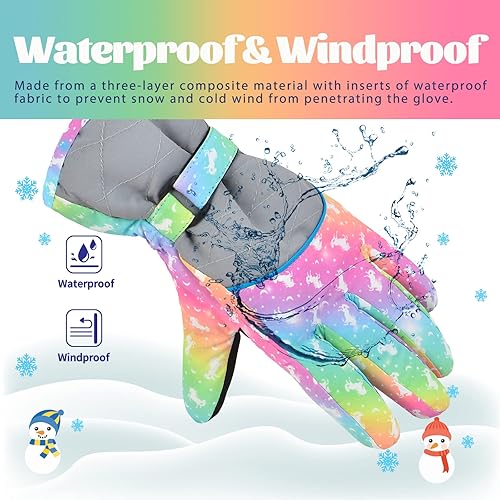 Miniatura 6 de Guantes de nieve de invierno para niños, guantes de esquí impermeables para niñas, guantes de nieve para niños pequeños, guantes de snowboard para