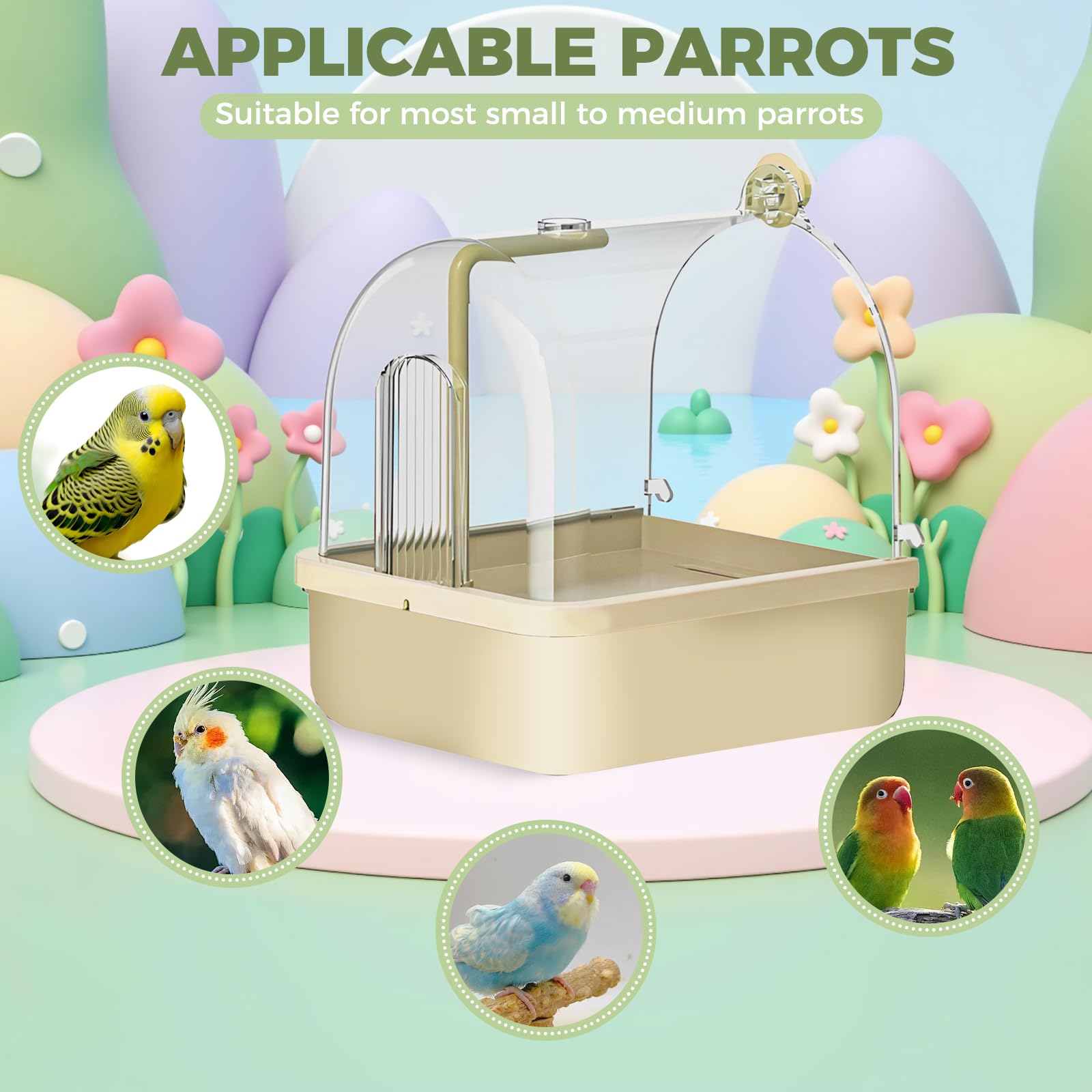 Hängende Badehaus Vogel Badewanne, Automatisches Vogelbad mit Pumpe/Filter, Vogeltränke Bad Dusche Vogelkäfig Zubehör für Sittiche Papagei Wellensittich (Grün)
