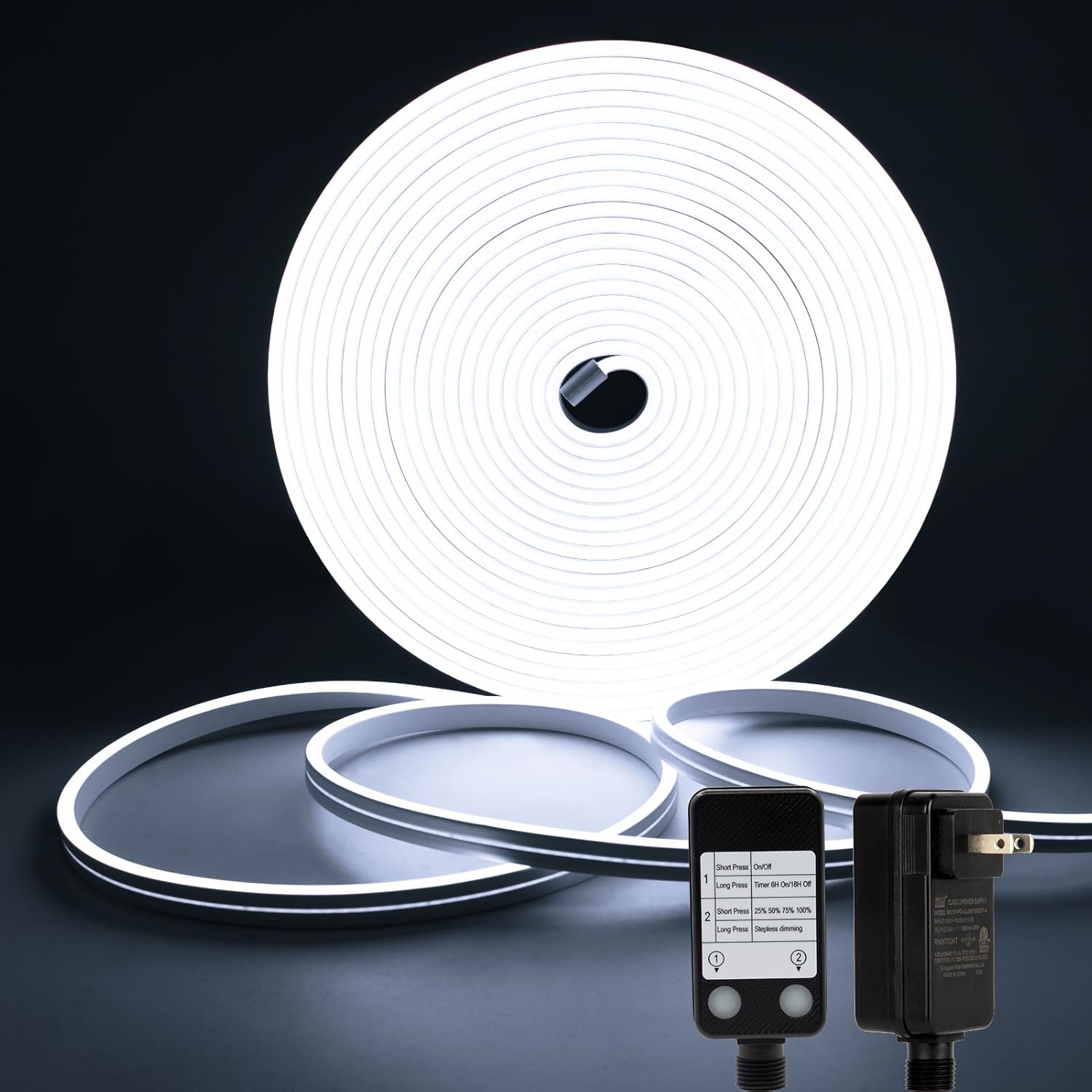 DBFAIRY 66Ft LED Neon Rope Lights, 24V Dimmable 2400LEDs Strip Neon Light, 2700K Flexible Silicone Rope Lights Super Bright IP67 Waterproof with Timer Function for Indoor Outdoor Decor(Warm White)