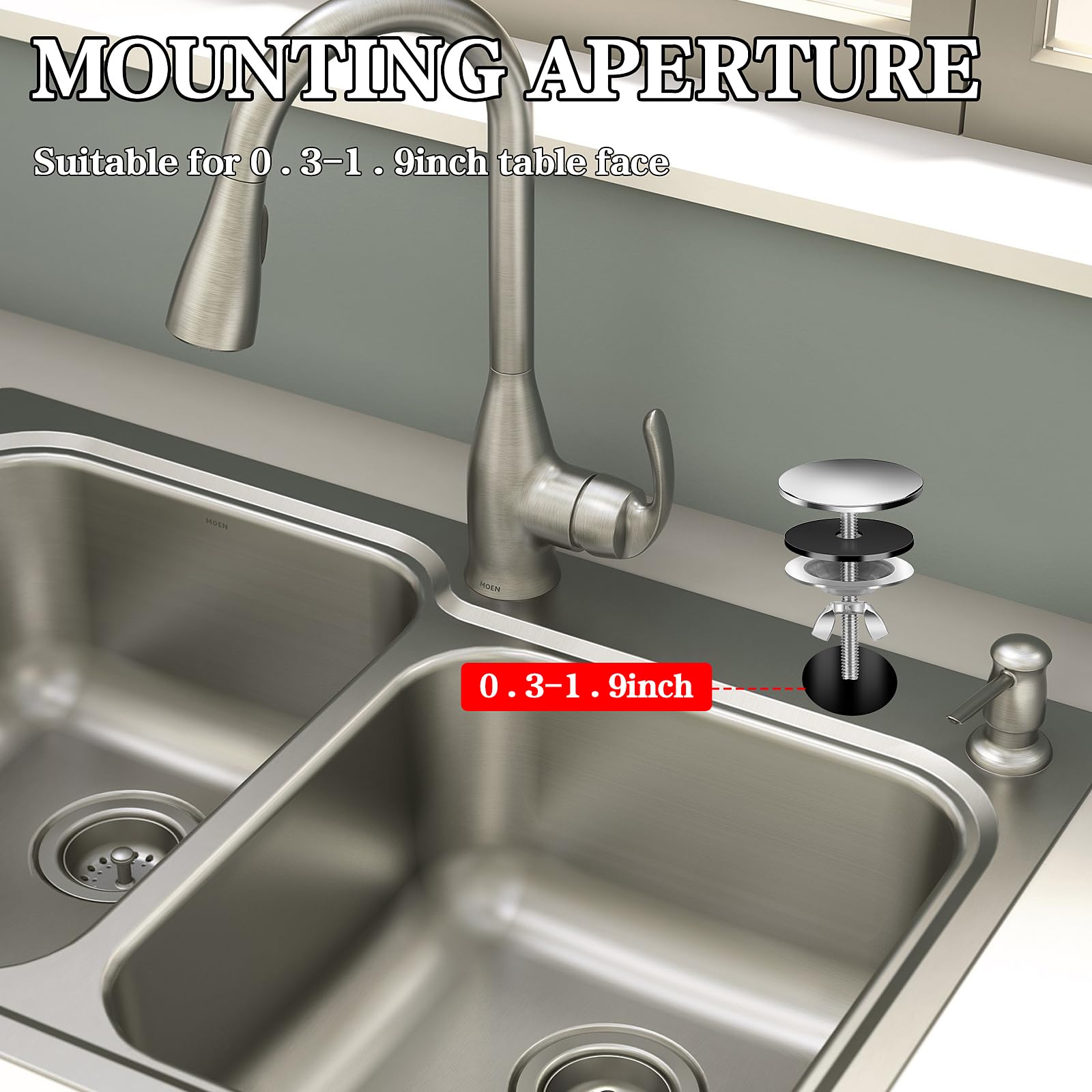 Cubierta para agujero de fregadero, cubierta de acero inoxidable, tapa de agujero de fregadero de cocina, accesorios de fregadero para decoración del hogar, cocina y baño (plateado)